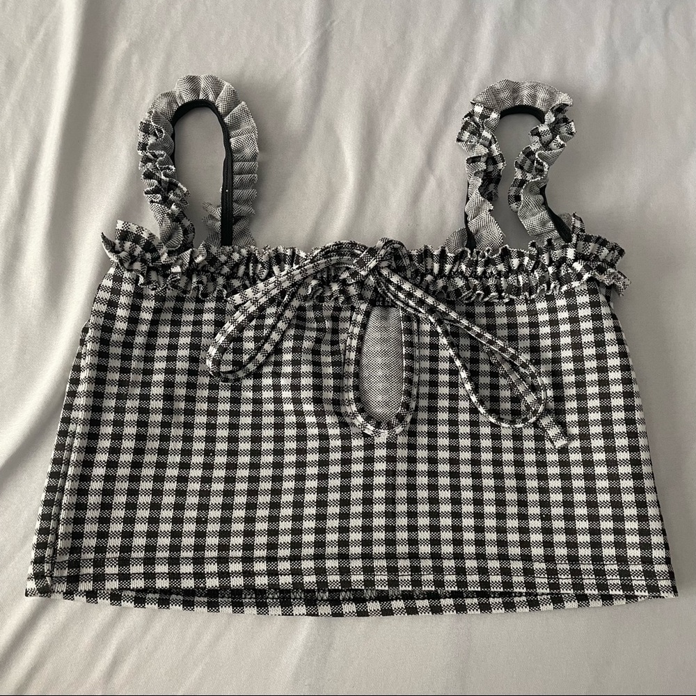 PLT black/white checkered frilled tank (NWOT)